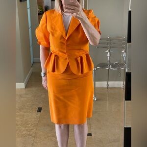 Oscar de la Renta Orange Pencil Skirt Suit